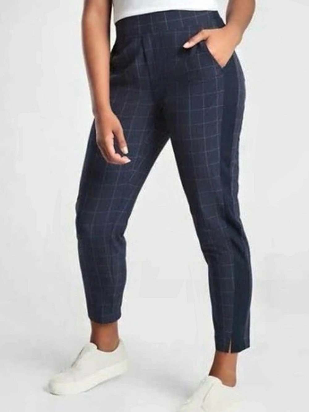 Athleta Brooklyn Textured Ankle Pant Checkered Blue Size 6